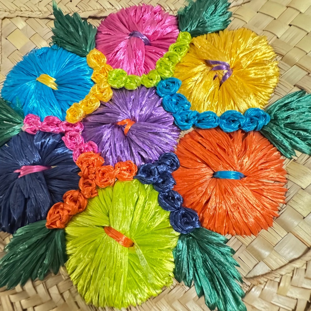 Vintage Bahamas Woven Straw Tote‎ Bag Floral Embroidered Beach Handbag Tropical - Picture 7 of 7